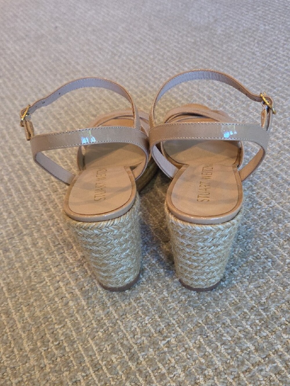 Stuart Weitzman Patent Leather Espadrille Wedge Sandals in Nude - Picture 5 of 14